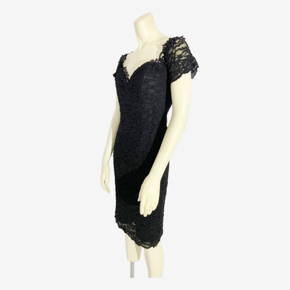 Vintage Black Stretch Lace Dress with Sweetheart Neckline / size Small - Picture 8 of 15